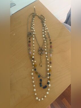 CHANEL VINTAGE MULTI-STRAND PEARL CRUISE KEY PENDANT SAUTOIR NECKLACE